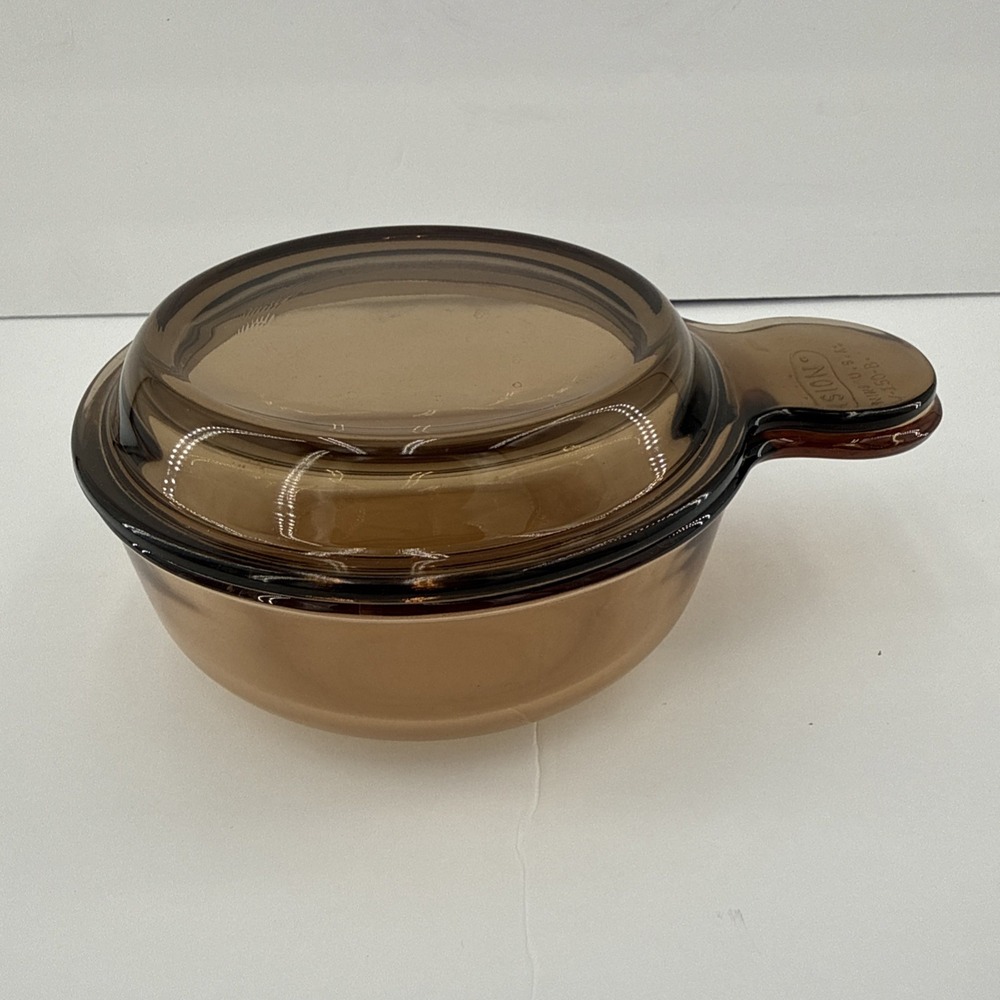 Vintage Corning Ware Vision Amber Glass Grab It Bowl with Lid